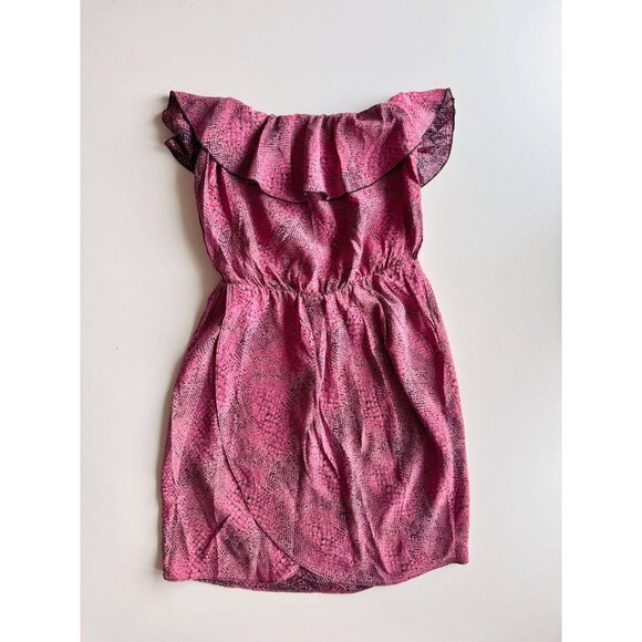 AMANDA UPRICHARD Red Snake Print Silk Crepe Strapless Ruffle Mini Dress, Size P - Picture 5 of 10